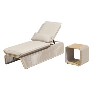 Sirio Maranta 2-Piece Beige Aluminum and Wicker Lounger and End Table Set - Beige Cushions Included