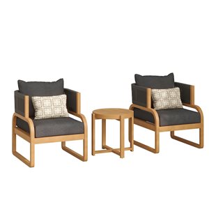 Sirio Mandevilla 3-Piece Wooden Outdoor Conversation Set - Black Cushions Included