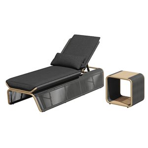 Sirio Maranta 2-Piece Beige Aluminum and Wicker Lounger and End Table Set - Black Cushions Included