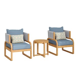 Sirio Mandevilla 3-Piece Wooden Outdoor Conversation Set - Blue Cushions Included