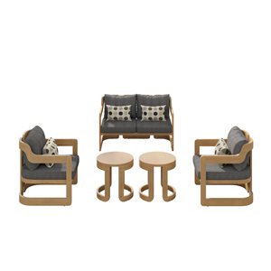 Sirio Begonia 5-Piece Wooden Outdoor Conversation Set - Black Cushions Included