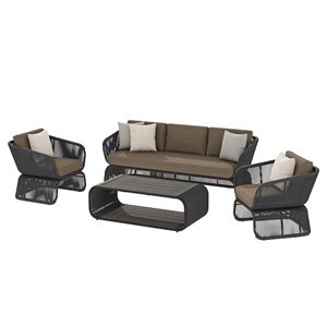 Sirio Maranta 4-Piece Dark Grey Aluminum and Wicker Outdoor Conversation Set - Brown Cushions
