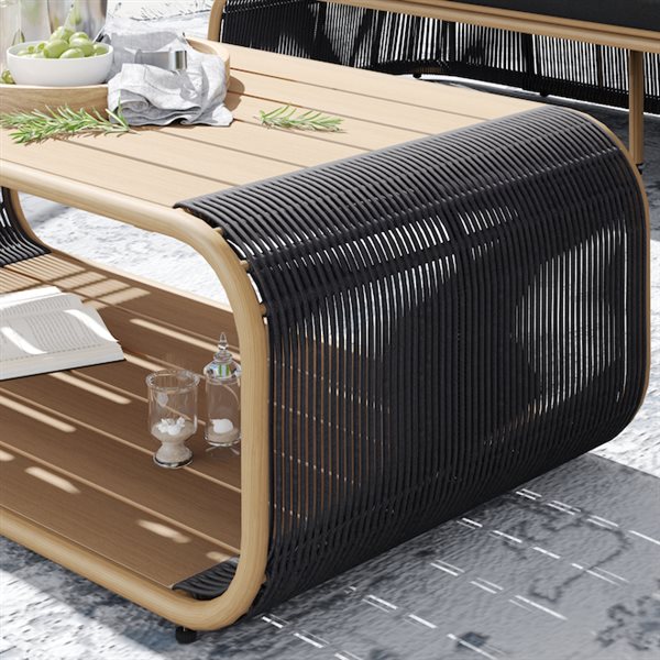 Sirio Maranta 4-Piece Dark Grey Aluminum and Wicker Outdoor Conversation Set - Black Cushions