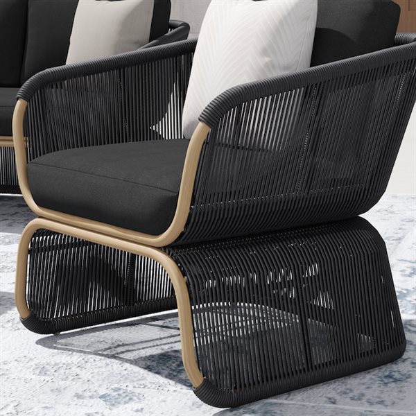 Sirio Maranta 4-Piece Dark Grey Aluminum and Wicker Outdoor Conversation Set - Black Cushions