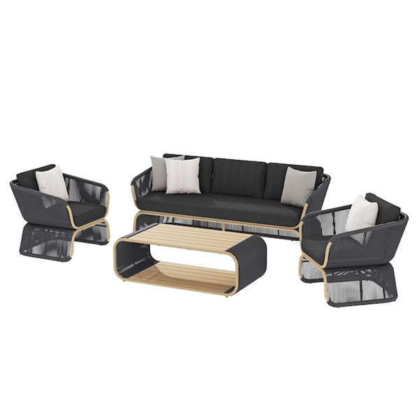Sirio Maranta 4-Piece Dark Grey Aluminum and Wicker Outdoor Conversation Set - Black Cushions