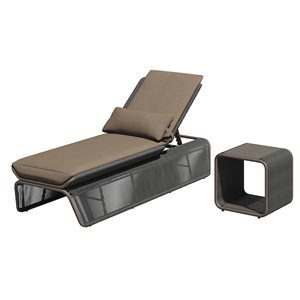Sirio Maranta 2-Piece Brown Aluminum and Wicker Lounger and End Table Set - Brown Cushions Included