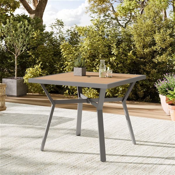 SONGMICS HOME Sencillo Faux Wood and Grey Steel Dining Table