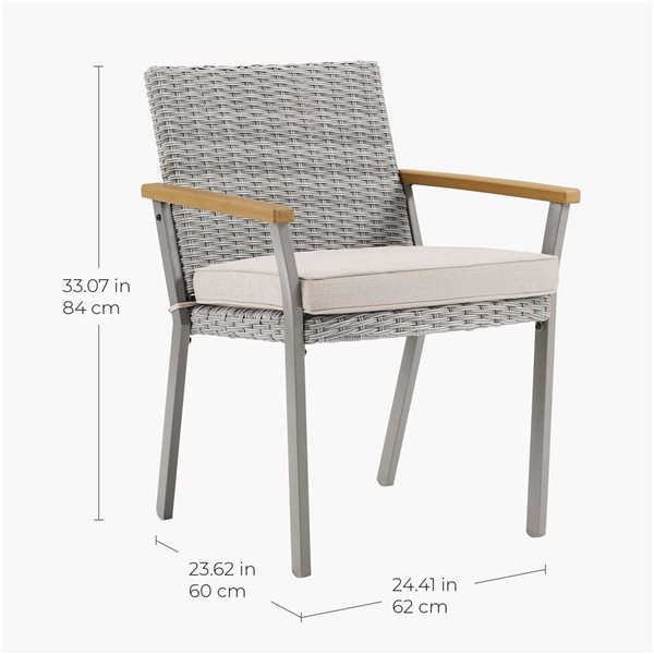 SONGMICS HOME Sencillo Gray PE Rattan Dining Chair with Faux Wood Armrest