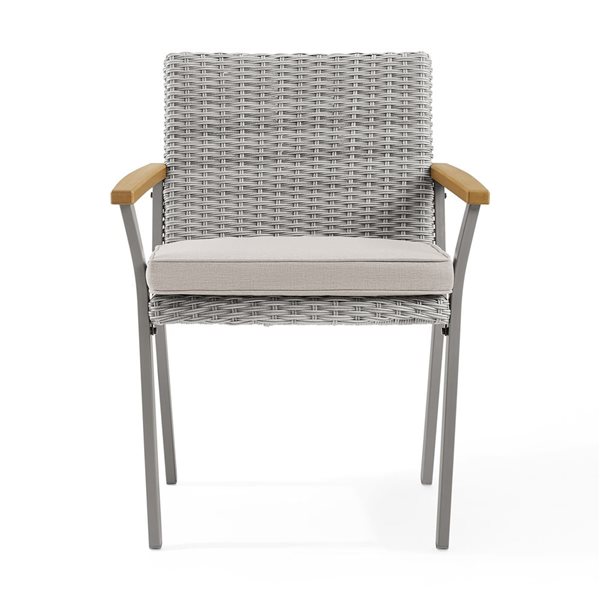 SONGMICS HOME Sencillo Gray PE Rattan Dining Chair with Faux Wood Armrest