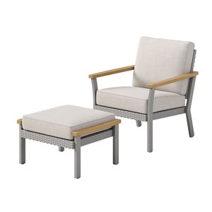 Chaise de patio avec pouf Sencillo par SONGMICS HOME en rotin synthétique gris et faux bois