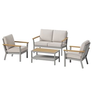 Ensemble de meubles de jardin 4 pièces Sencillo par SONGMICS HOME en rotin synthétique gris et faux bois avec coussin beige