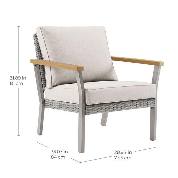 SONGMICS HOME Sencillo Grey PE Rattan Lounge Chair with Faux Wood Armrest