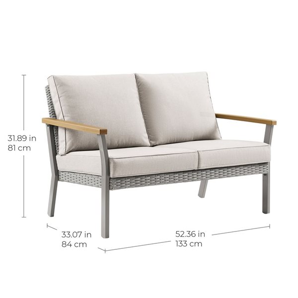 Ensemble de meubles de jardin 6 pièces Sencillo par SONGMICS HOME rotin synthétique  gris et faux bois avec coussin beige