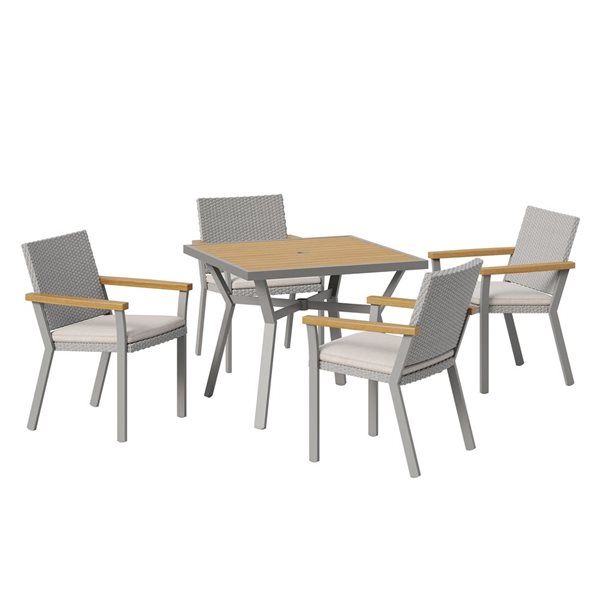 SONGMICS HOME Sencillo 5-Piece Grey PE Rattan and Faux Wood Patio Dining Set