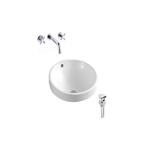 Ensemble lavabo-vasque ronde DROP Bath and Kitchen 18 po l. blanc en céramique, bonde et robinet chromés