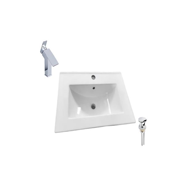 DROP Bath and Kitchen 24.2-in W Rectangular White Ceramic Bathroom Vanity Top Set with Chrome Faucet and Drain