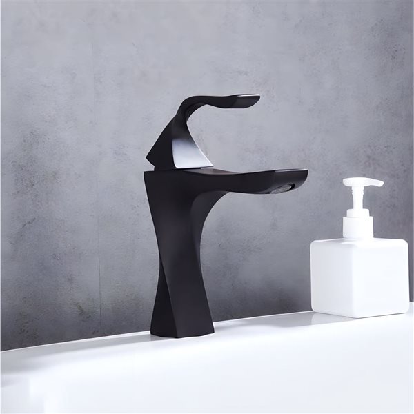 Ensemble lavabo-vasque semi-ronde DROP Bath and Kitchen 17,5 po l. murale céramique blanche, robinet/bonde noirs