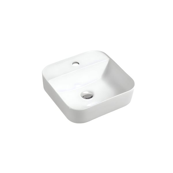 Ensemble lavabo-vasque carrée sur plan DROP Bath and Kitchen 15,3 po l. blanc en céramique à bonde et robinet chromés