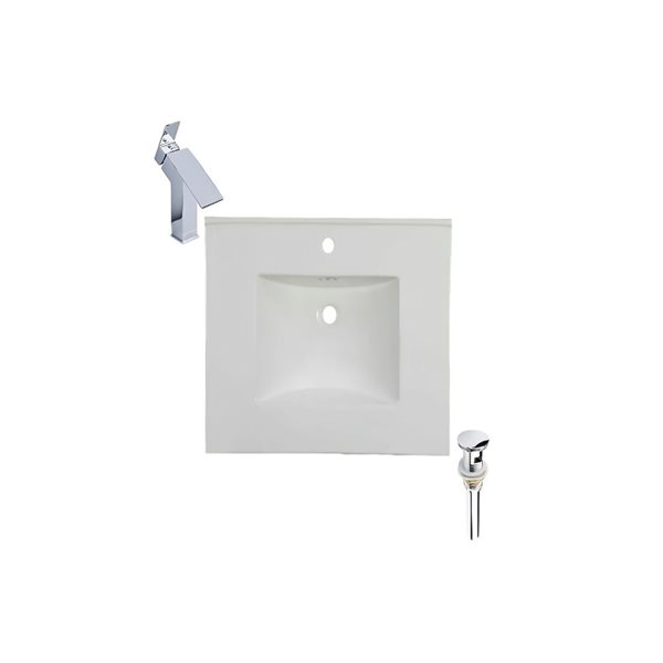 Ensemble comptoir-lavabo monobloc rectangle DROP Bath and Kitchen 20,2 po l. céramique blanche, robinet/bonde chromés