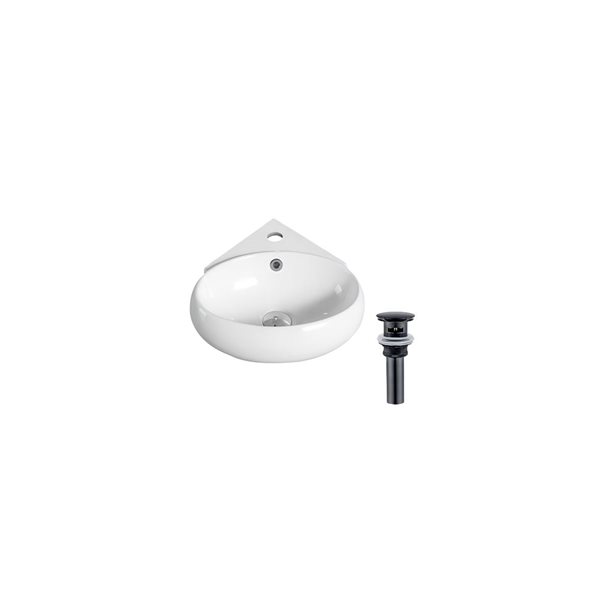 Ensemble lavabo-vasque ovale murale DROP Bath and Kitchen 13,7 po l. en céramique blanche, bonde noire