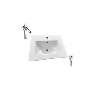 Ensemble comptoir-lavabo monobloc rectangulaire DROP Bath and Kitchen blanc céramique 24,2 po l., robinet/bonde chromés