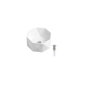 DROP Bath and Kitchen 16.5-in W Octagon Ceramic Bathroom Vessel Sink Set in White with Chrome Drain