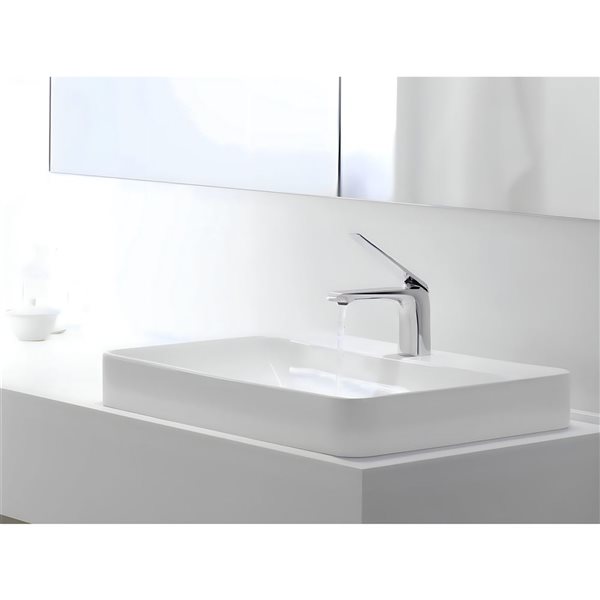 DROP Bath and Kitchen 20.3-in W Rectangular White Ceramic Above Counter Vessel Sink Set w/ Chrome Faucet and Drain