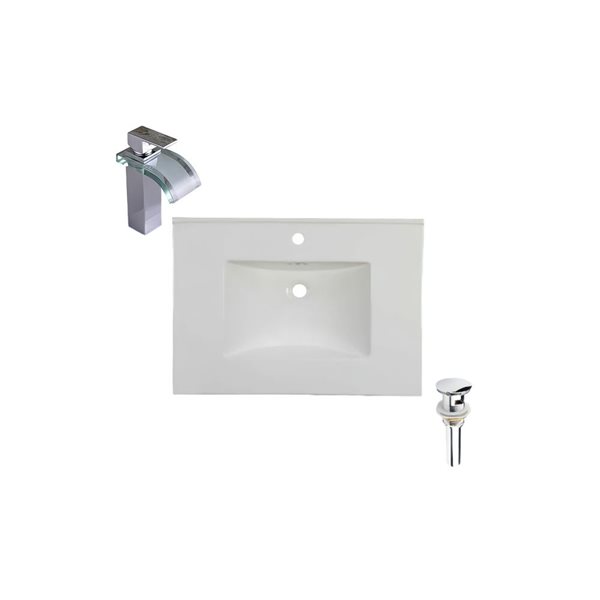 Ensemble comptoir-lavabo monobloc rectangle DROP Bath and Kitchen blanc 20,2 po l. céramique, robinet/bonde chromés