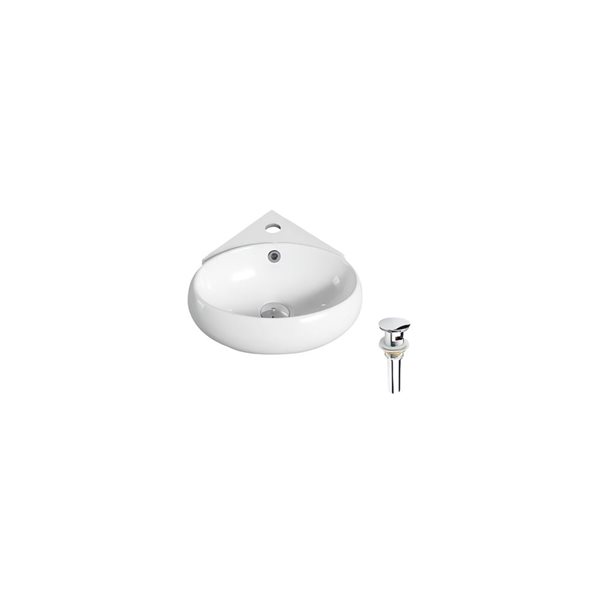 DROP Bath and Kitchen 13.7-in W Oval Ceramic Wall Mount Bathroom Vessel Sink Set in White with Chrome Drain