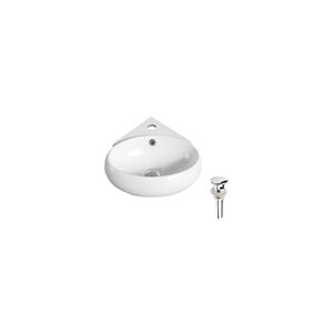 DROP Bath and Kitchen 13.7-in W Oval Ceramic Wall Mount Bathroom Vessel Sink Set in White with Chrome Drain