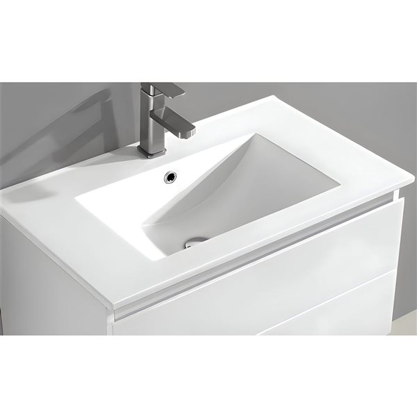 Ensemble comptoir-lavabo monobloc rectangulaire DROP Bath and Kitchen 23,6 po l. blanc céramique, robinet/bonde noirs