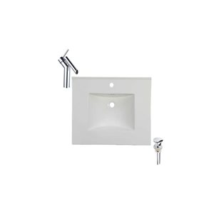 Ensemble comptoir-lavabo monobloc rectangulaire blanc DROP Bath and Kitchen 20,2 po l. céramique, robinet/bonde chromés