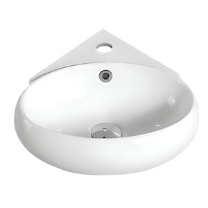 DROP Bath and Kitchen 13.7-in W Corner Wall Mount Oval Ceramic Vessel Sink in White