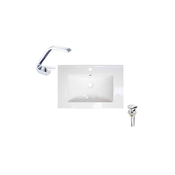 Ensemble comptoir-lavabo monobloc rectangle DROP Bath and Kitchen blanc en céramique 23,6 po l., robinet/bonde chromés