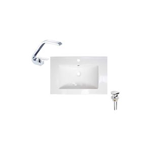 Ensemble comptoir-lavabo monobloc rectangle DROP Bath and Kitchen blanc en céramique 23,6 po l., robinet/bonde chromés