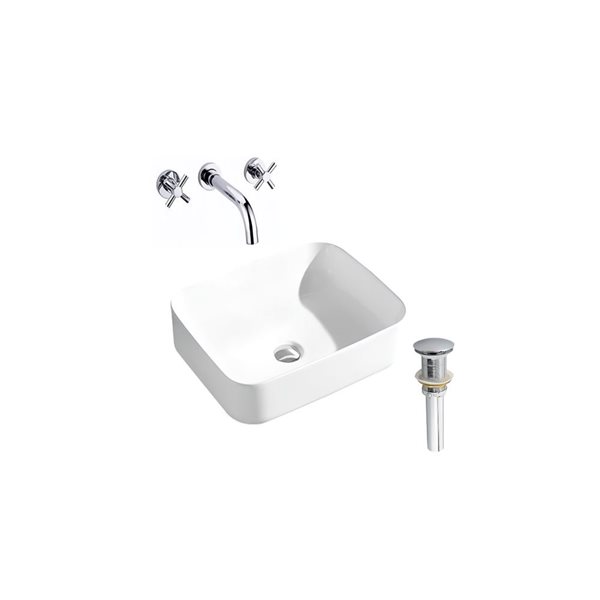 Ensemble lavabo-vasque DROP Bath and Kitchen rectangle en céramique blanche avec bonde et robinet chromés 20 po l.