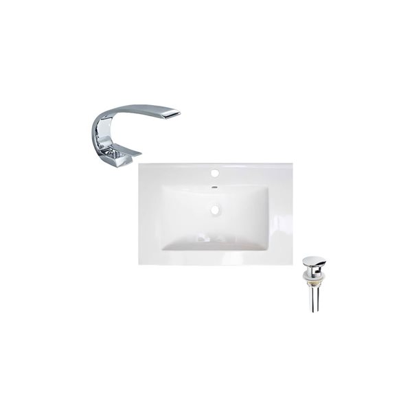 Ensemble comptoir-lavabo monobloc rectangle blanc DROP Bath and Kitchen céramique de 23,6 po l., robinet/bonde chromés