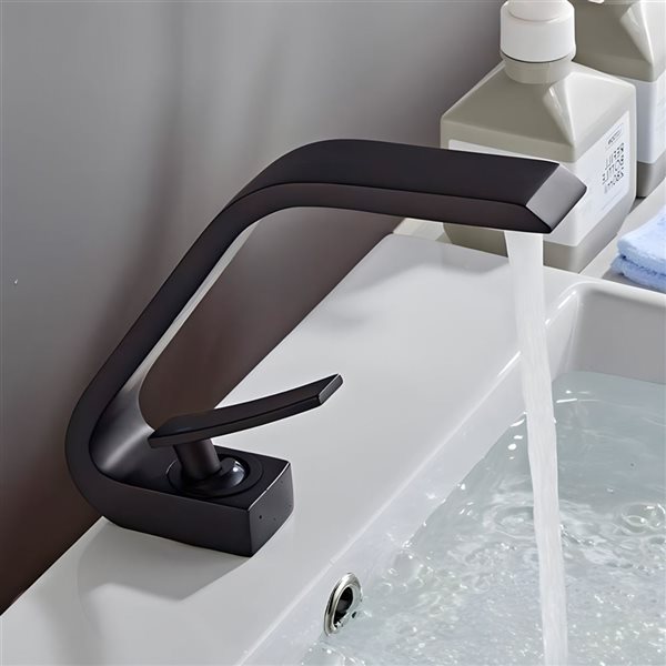 Ensemble comptoir-lavabo monobloc rectangle DROP Bath and Kitchen blanc en céramique de 23,6 po l., robinet/bonde noirs