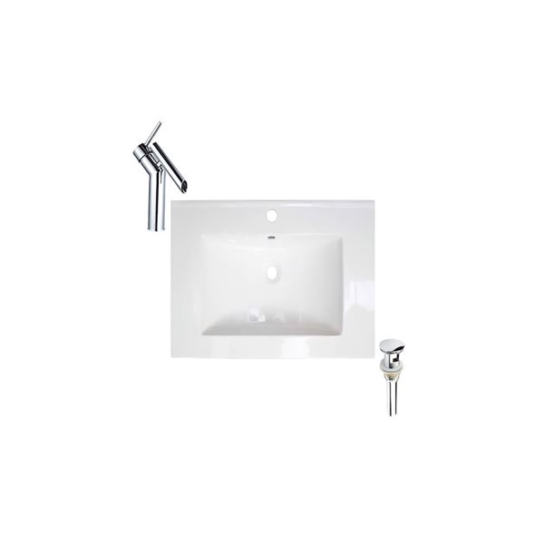 Ensemble comptoir-lavabo monobloc rectangle blanc DROP Bath and Kitchen céramique 23,6 po l., robinet/bonde chromés