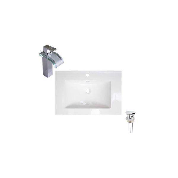 Ensemble comptoir-lavabo monobloc rectangle blanc DROP Bath and Kitchen 23,6 po l. céramique, robinet/bonde chromés