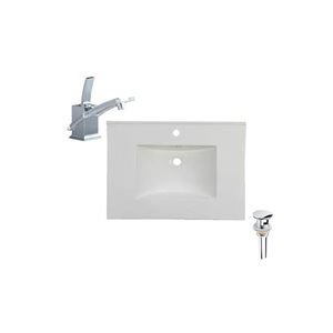 Ensemble comptoir-lavabo monobloc rectangle blanc DROP Bath and Kitchen 20,2 po l. céramique, robinet/bonde chromés