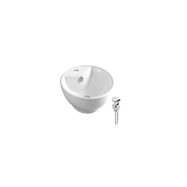 DROP Bath and Kitchen 18-in W Round Ceramic Above Counter Bathroom Vessel Sink Set in White with Chrome Drain