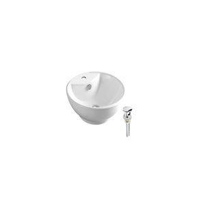 DROP Bath and Kitchen 18-in W Round Ceramic Above Counter Bathroom Vessel Sink Set in White with Chrome Drain