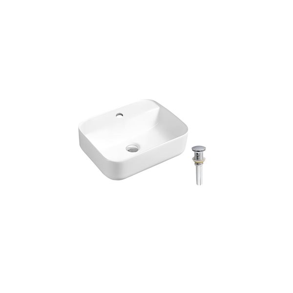 DROP Bath and Kitchen 20.3-in W Rectangular Ceramic Above Counter Bath Vessel Sink Set in White with Chrome Drain