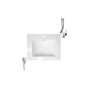 DROP Bath and Kitchen 23.6-in W Rectangular White Ceramic Bathroom Vanity Top Set with Chrome Faucet and Drain