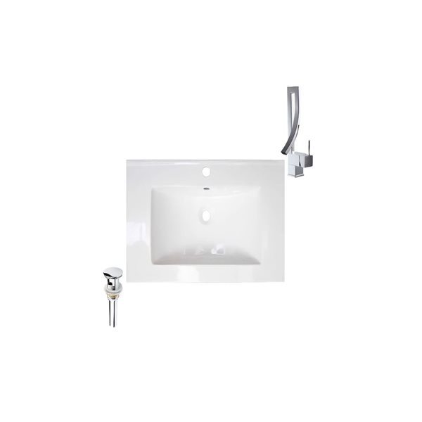 Ensemble comptoir-lavabo monobloc rectangle 23,6 po l. DROP Bath and Kitchen blanc céramique, robinet/bonde chromés