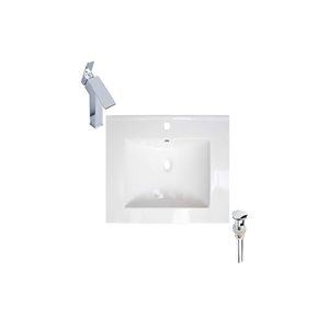 Ensemble comptoir-lavabo monobloc rectangulaire 23,6 po l. DROP Bath and Kitchen blanc céramique, robinet/bonde chromés