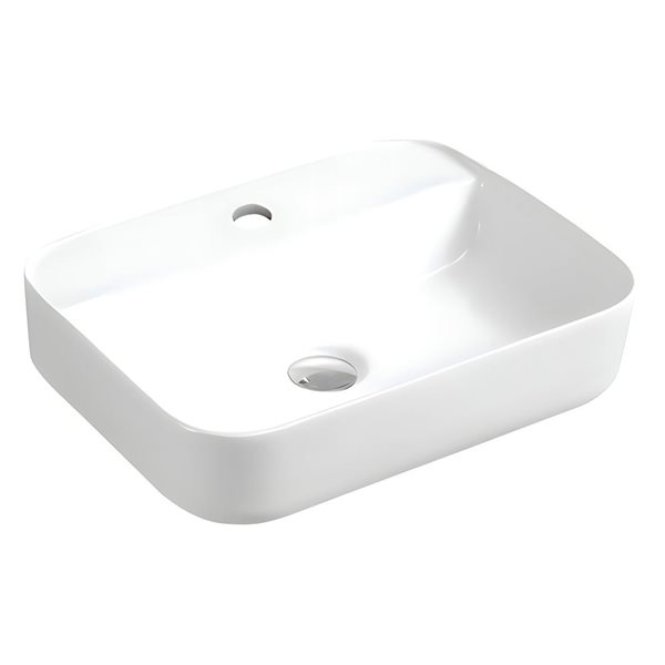 Ensemble lavabo-vasque rectrangle sur plan DROP Bath and Kitchen 20,3 po l. blanc en céramique à bonde noire