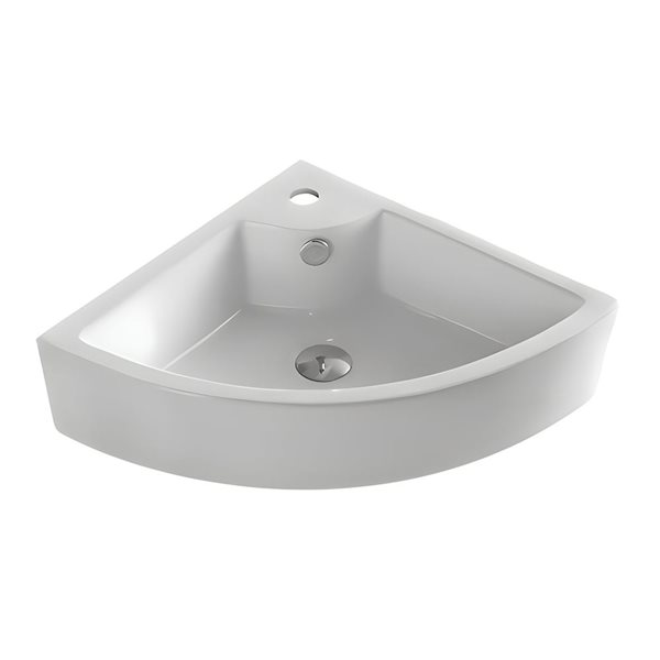 DROP Bath and Kitchen 18.7-in W Triangular White Ceramic Wall Mount Bath Vessel Sink Set with Chrome Faucet and Drain