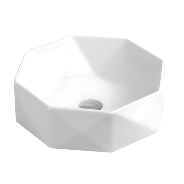 DROP Bath and Kitchen 16.5-in W Octagon Ceramic Bathroom Vessel Sink Set in White with Black Drain